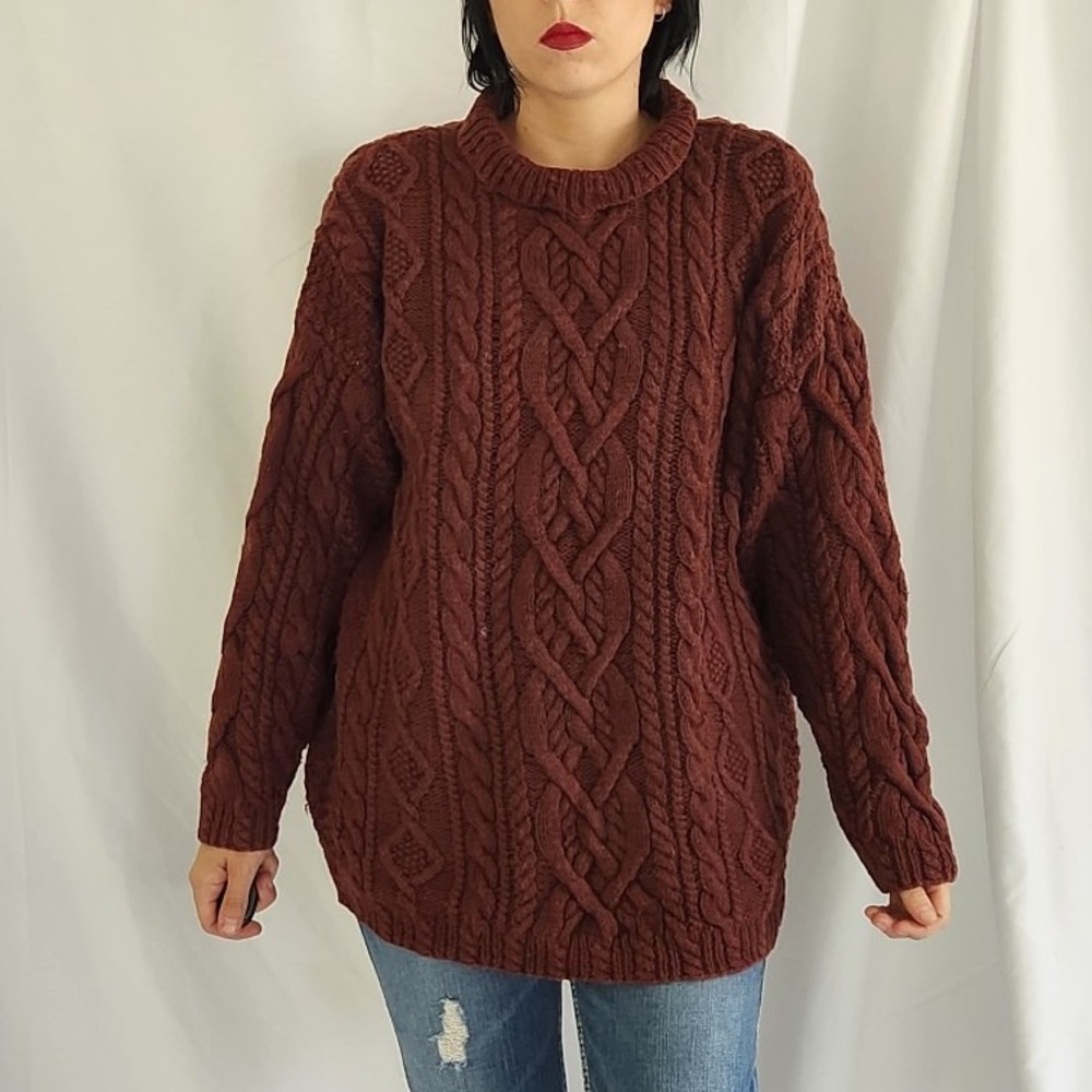 Y2K Brown Cable Knit Oversize Sweater